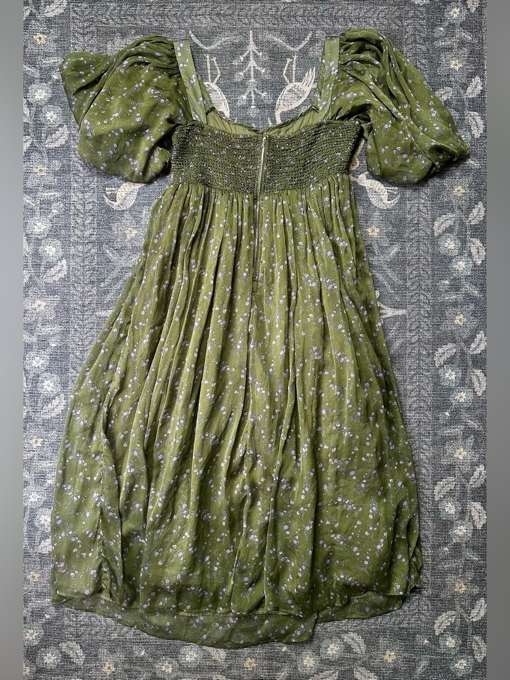 Olive Green Maxi Dress with Puff Sleeves - Picture 3 of 7